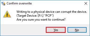 Win32 Disk Imager - Confirm Overwrite