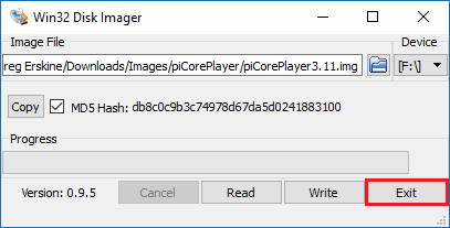 Win32 Disk Imager - Exit