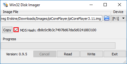 Win32 Disk Imager - MD5 Hash