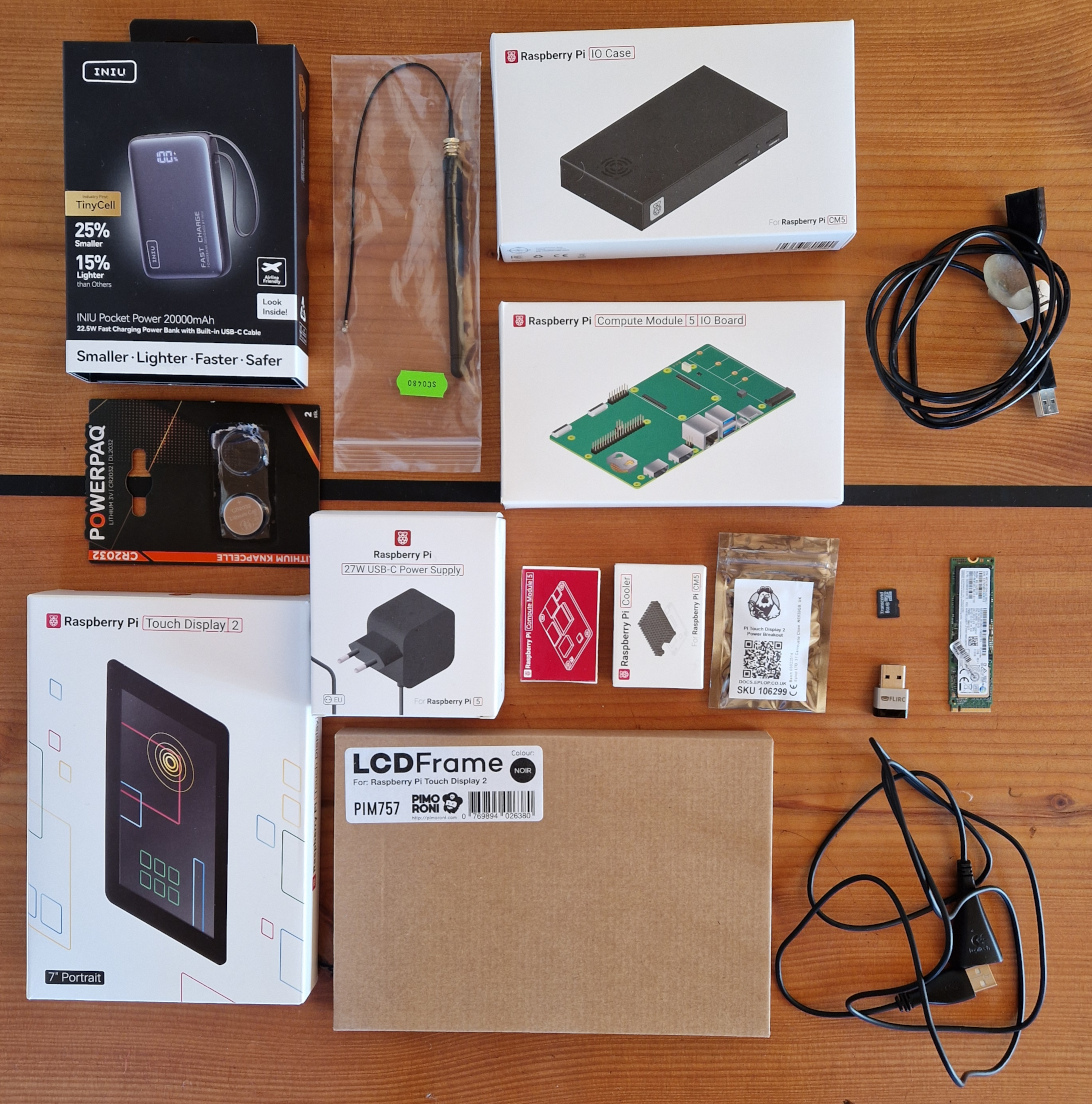Picture of Raspberry Pi with Touch Display etc. in their boxes